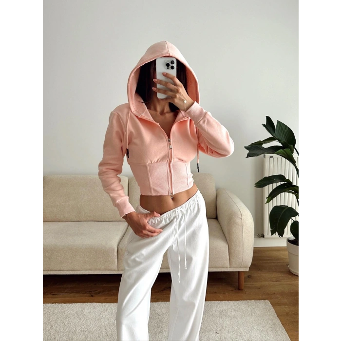 Bel Korse Kapşonlu Hırka - PEMBE