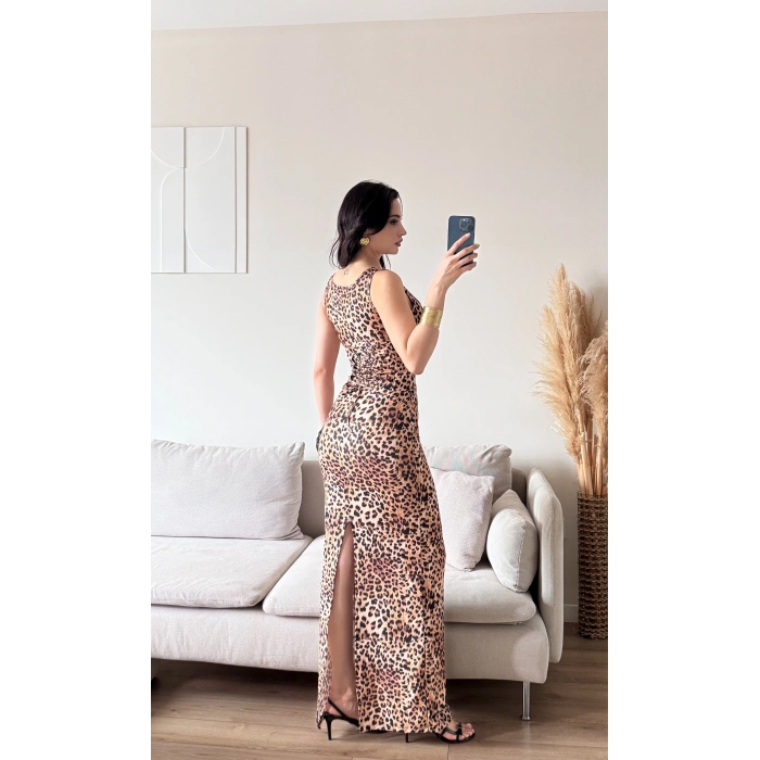 Bel Korse Kare Yaka Elbise - LEOPAR