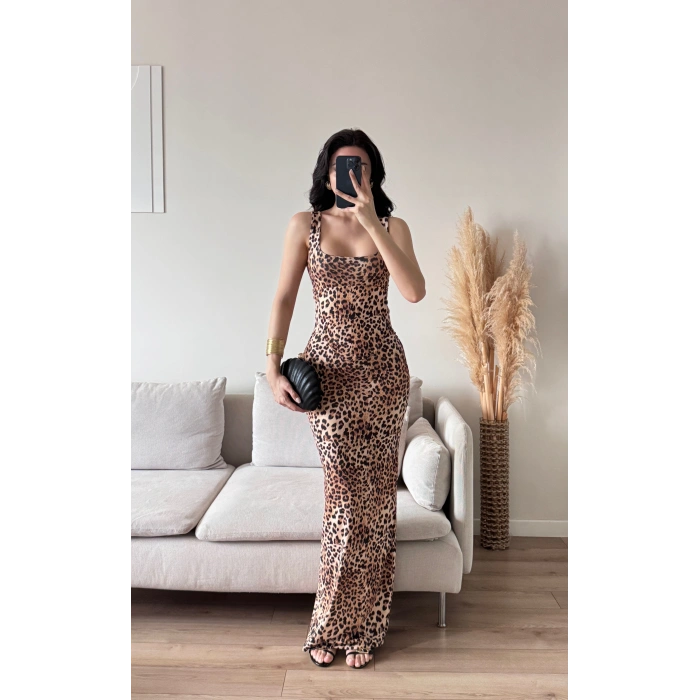 Bel Korse Kare Yaka Elbise - LEOPAR