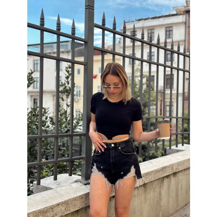 Bel Kuşaklı Kaşkorse Crop-SİYAH