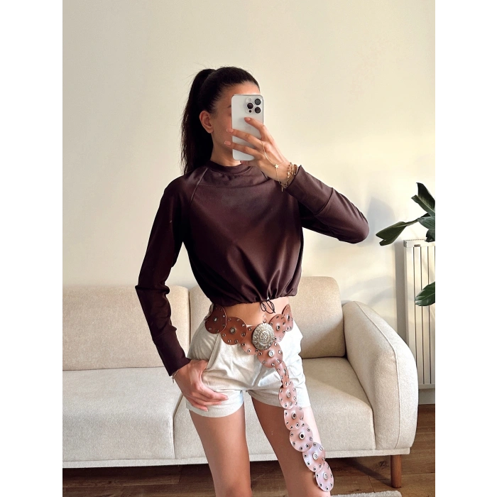 Bel Lastik Crop Sweat - KAHVE