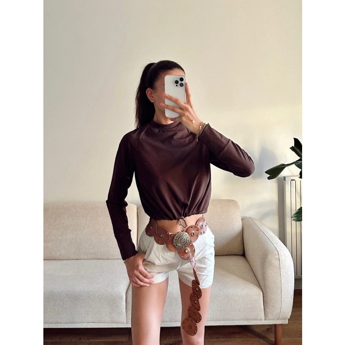 Bel Lastik Crop Sweat - KAHVE