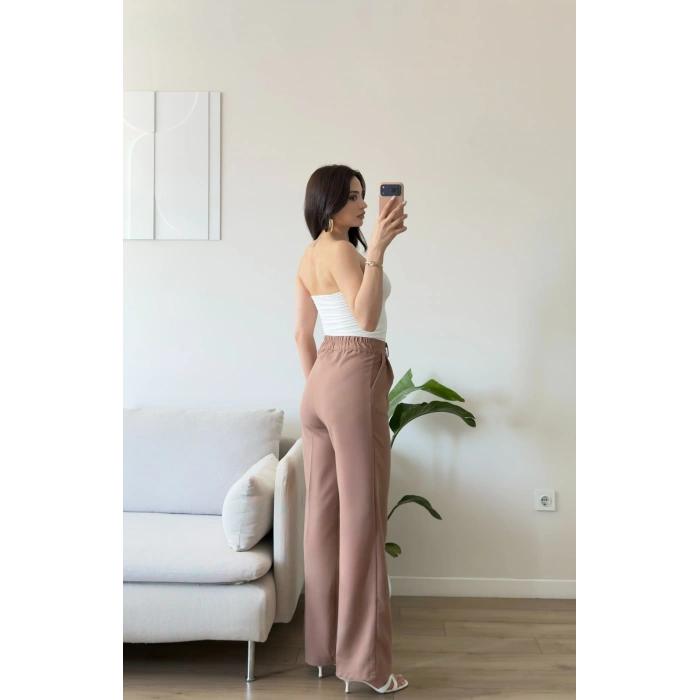 Bel Lastik Palazzo Pantolon - VİZON