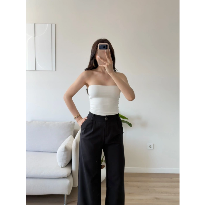 Bel Lastik Palazzo Pantolon - SİYAH