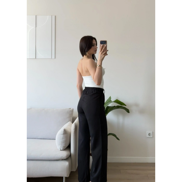 Bel Lastik Palazzo Pantolon - SİYAH