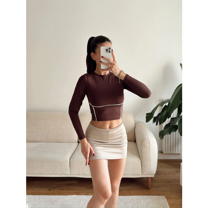 Bel Şerit Crop - KAHVE