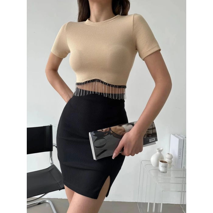Bel Taşlı Kaşkorse Crop-BEJ