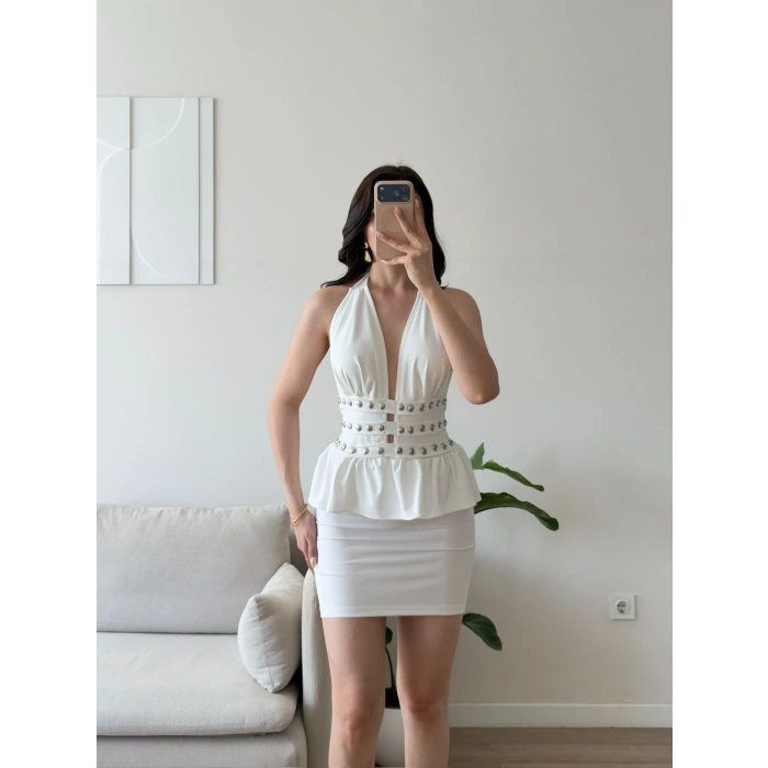 Belinda Boyundan Bağlamalı Elbise - BEYAZ