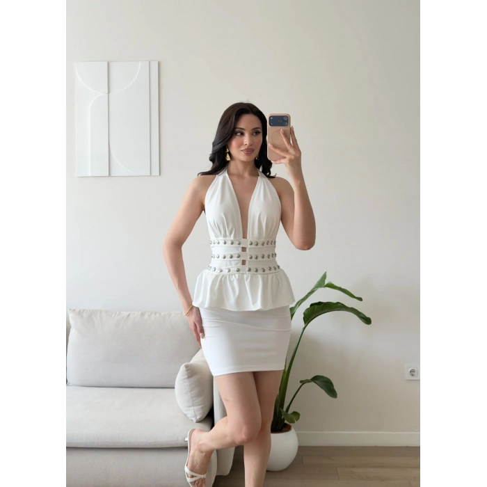 Belinda Boyundan Bağlamalı Elbise - BEYAZ