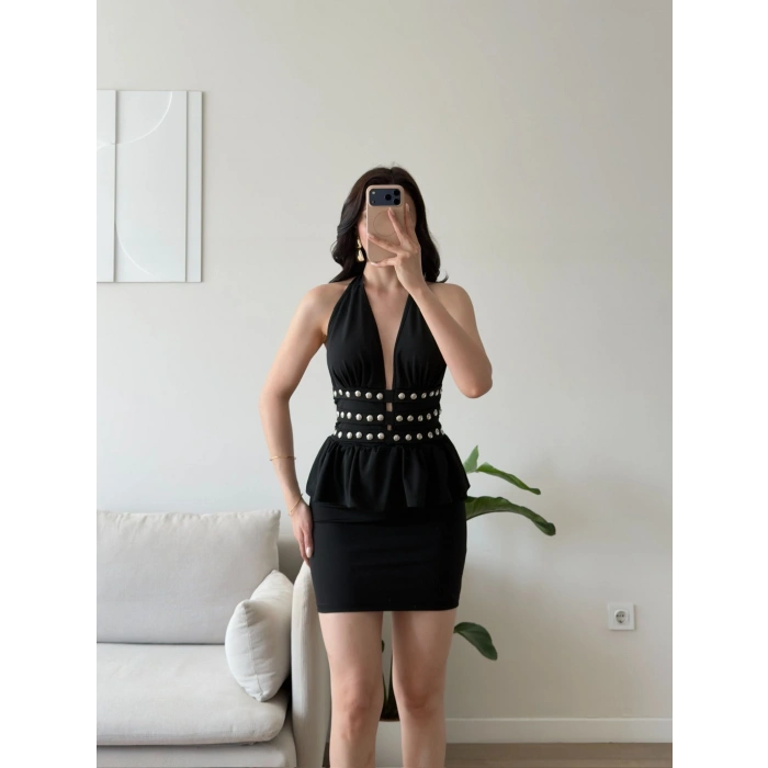 Belinda Boyundan Bağlamalı Elbise - SİYAH