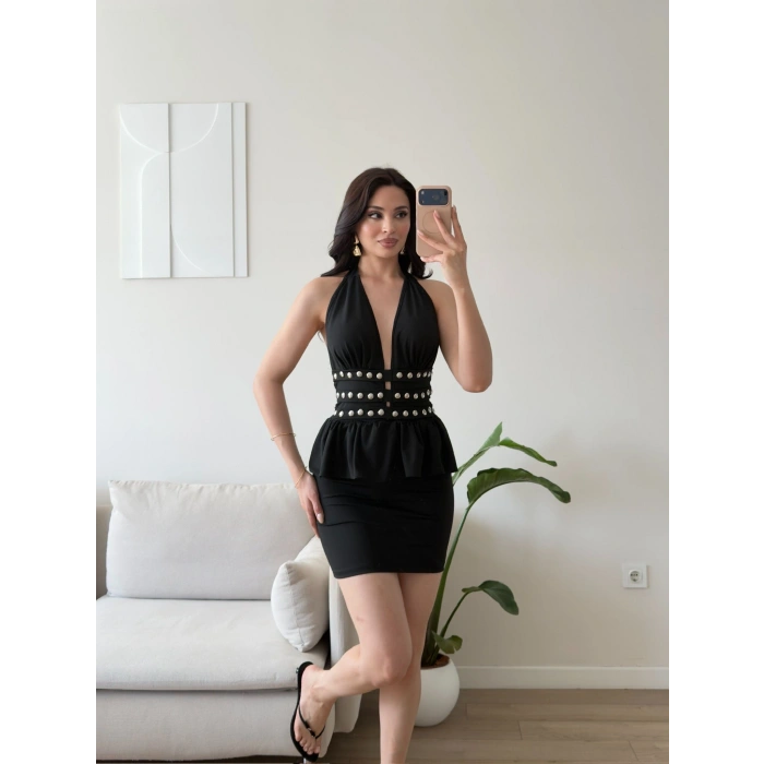 Belinda Boyundan Bağlamalı Elbise - SİYAH