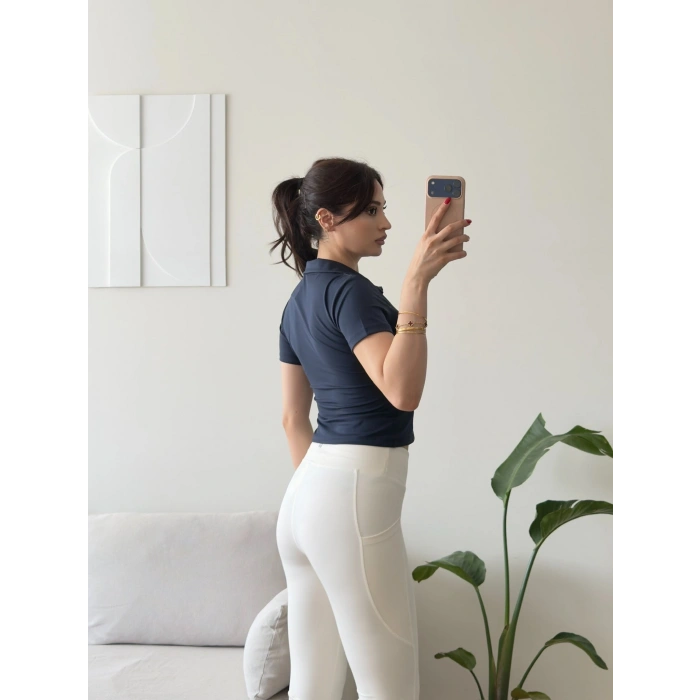 Belize Polo Yaka Crop - LACİVERT
