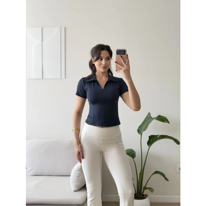 Belize Polo Yaka Crop - LACİVERT