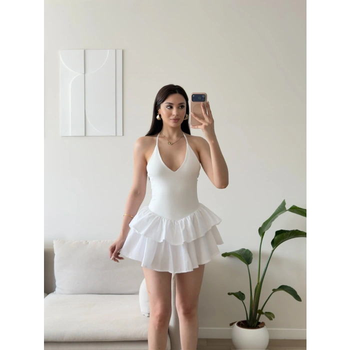Bella Eteği Şortlu Elbise - BEYAZ