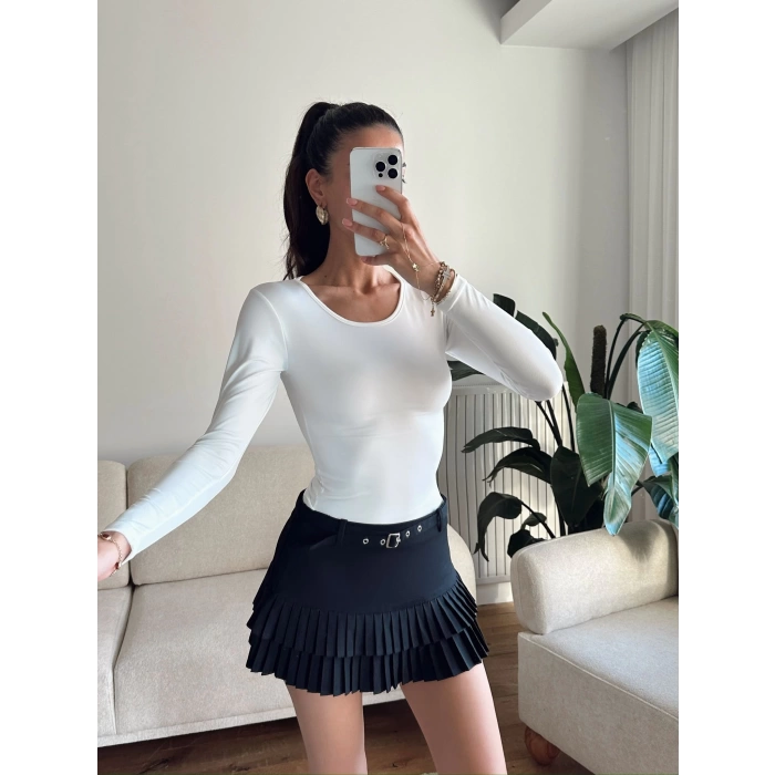 Bisiklet Yaka Bodysuit - BEYAZ