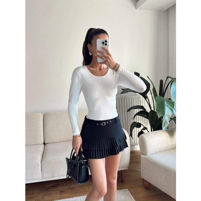 Bisiklet Yaka Bodysuit - BEYAZ