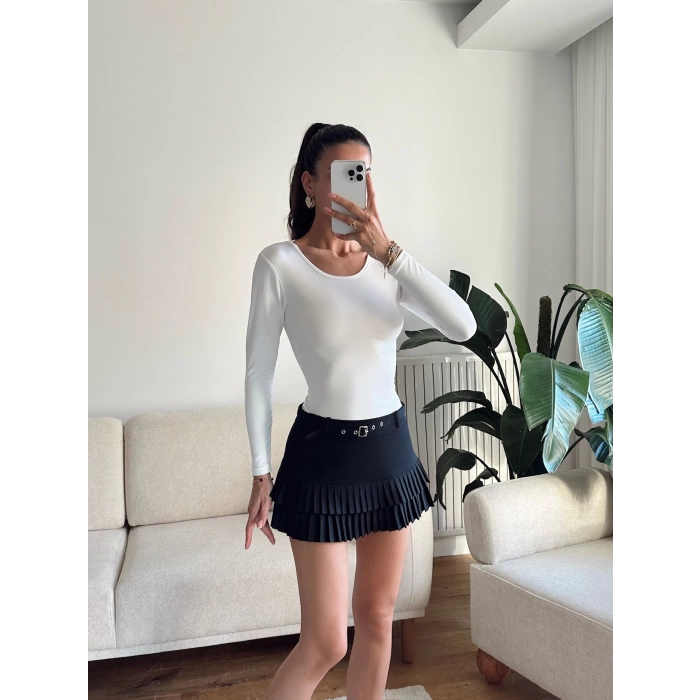 Bisiklet Yaka Bodysuit - BEYAZ