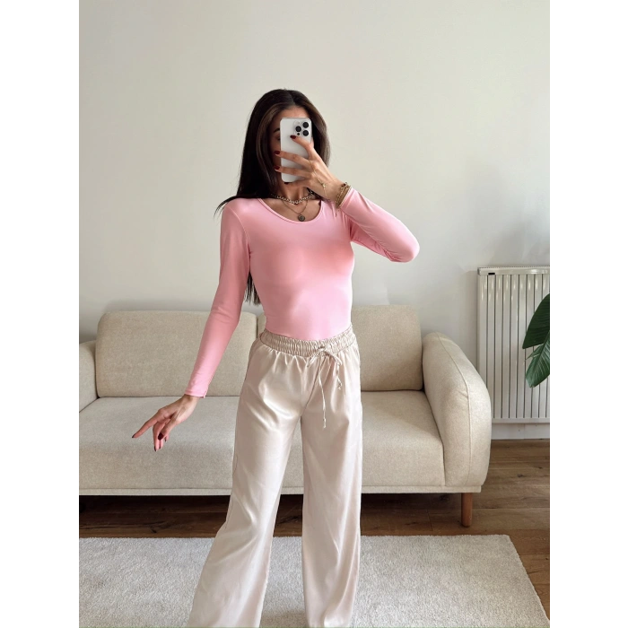 Bisiklet Yaka Bodysuit - PEMBE
