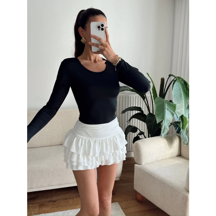 Bisiklet Yaka Bodysuit - SİYAH