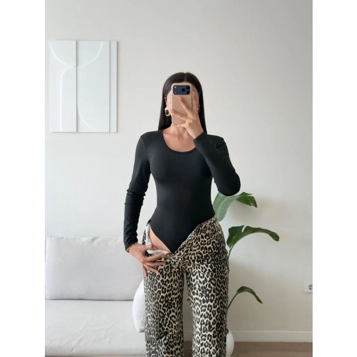 Bisiklet Yaka Bodysuit - SİYAH