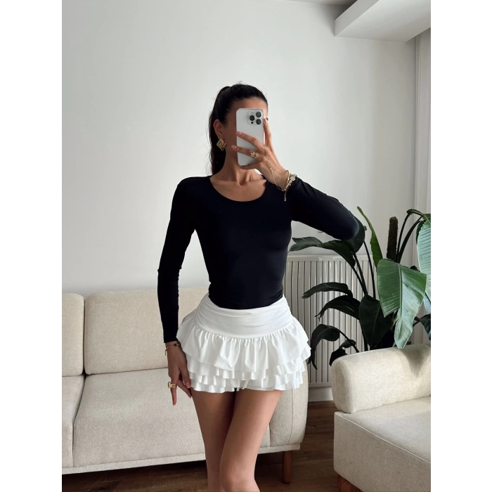 Bisiklet Yaka Bodysuit - SİYAH