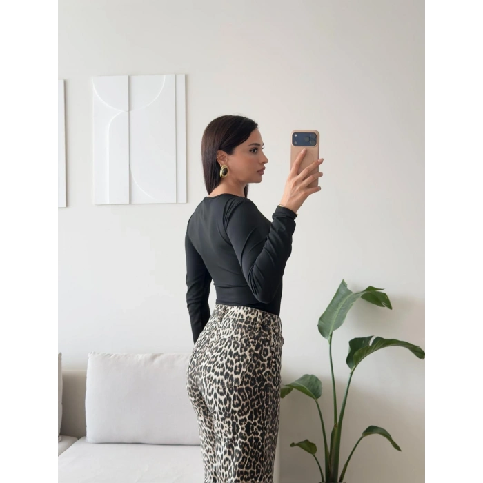 Bisiklet Yaka Bodysuit - SİYAH