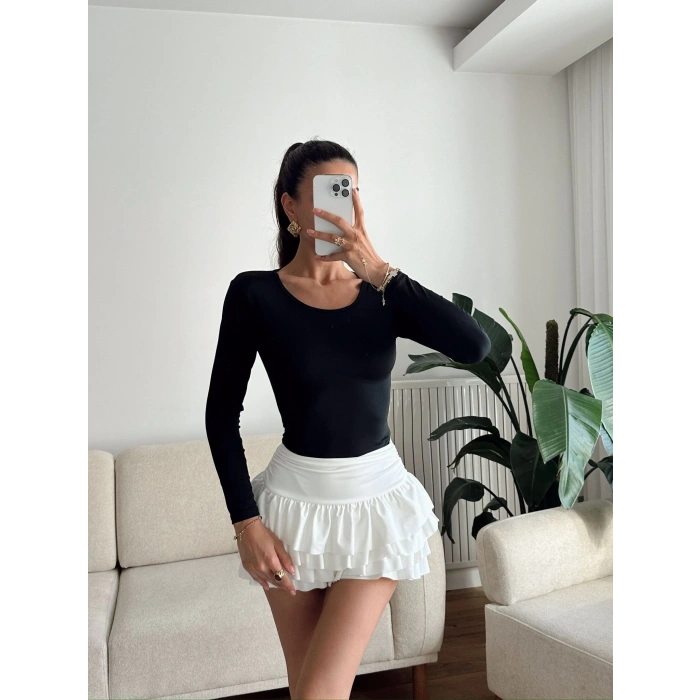 Bisiklet Yaka Bodysuit - SİYAH