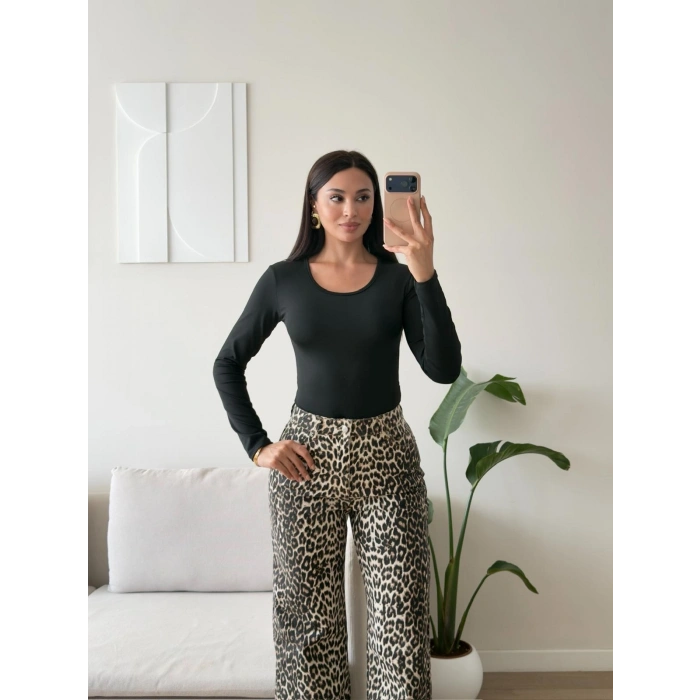 Bisiklet Yaka Bodysuit - SİYAH