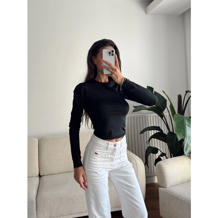 Bisiklet Yaka Crop - SİYAH