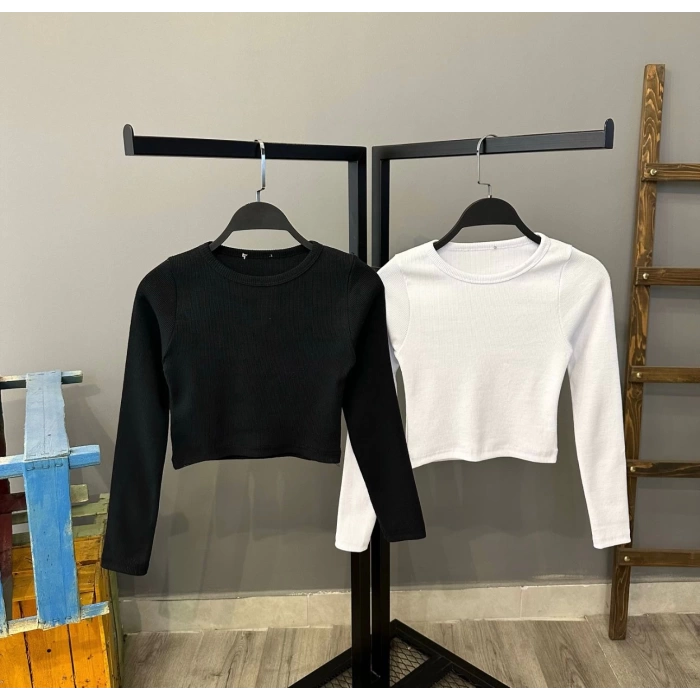 Bisiklet Yaka Kaşkorse Crop Bluz-SİYAH