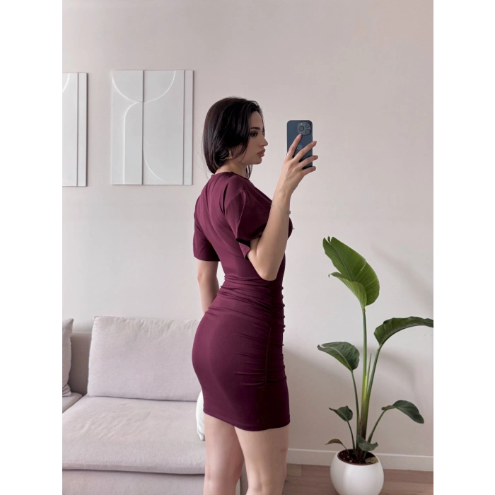 Bisiklet Yaka Modal Elbise - BORDO