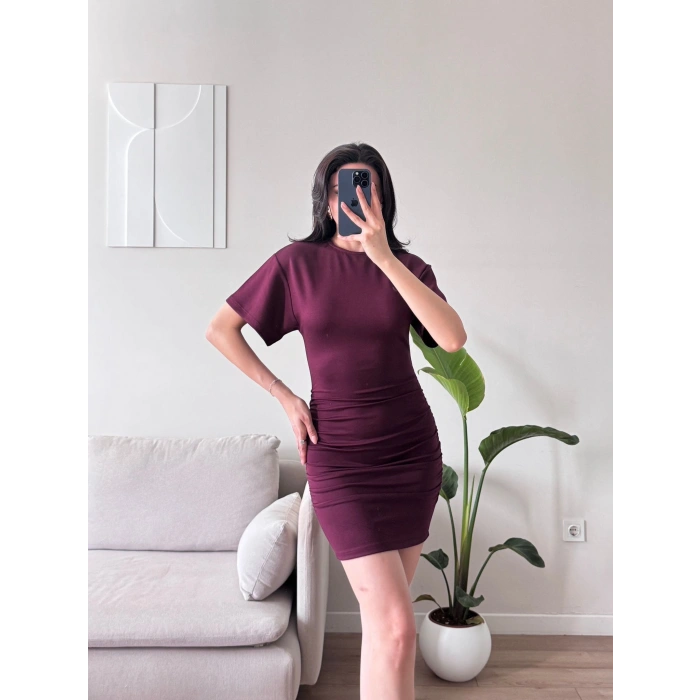 Bisiklet Yaka Modal Elbise - BORDO