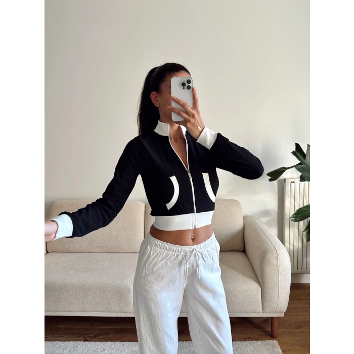 Biyeli Crop Hırka - SİYAH