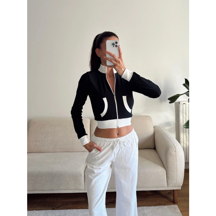 Biyeli Crop Hırka - SİYAH