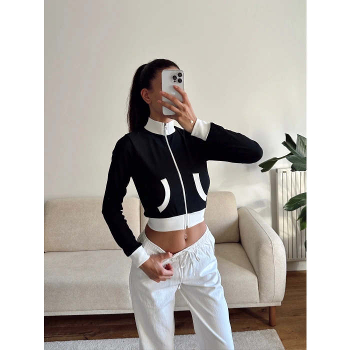 Biyeli Crop Hırka - SİYAH