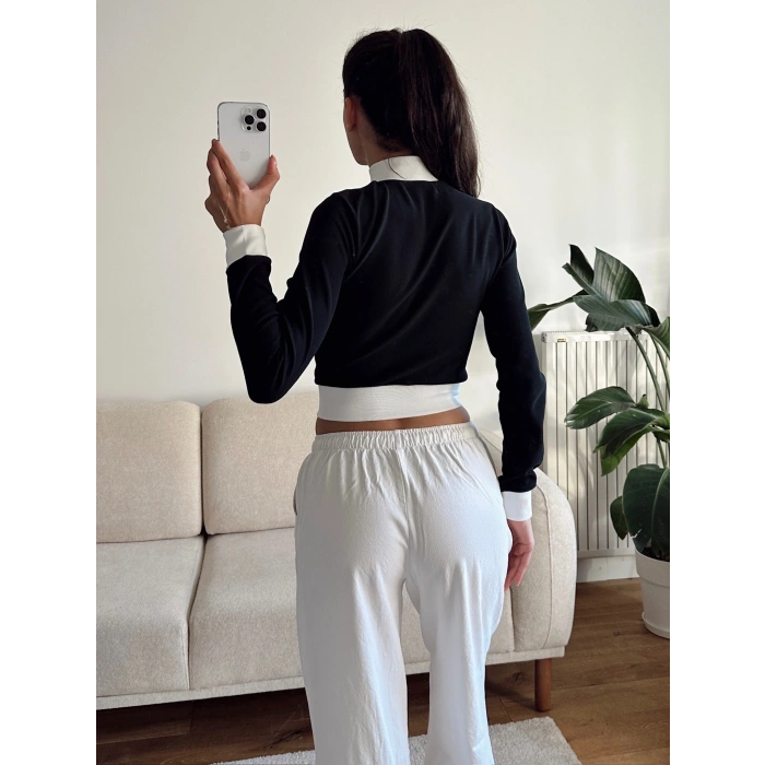Biyeli Crop Hırka - SİYAH