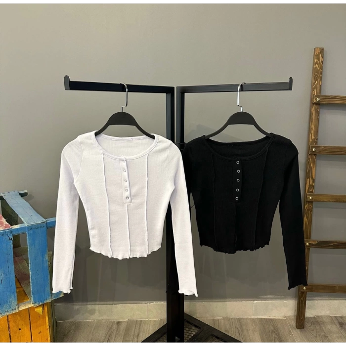 Biyeli Kaşkorse Crop Bluz-BEYAZ