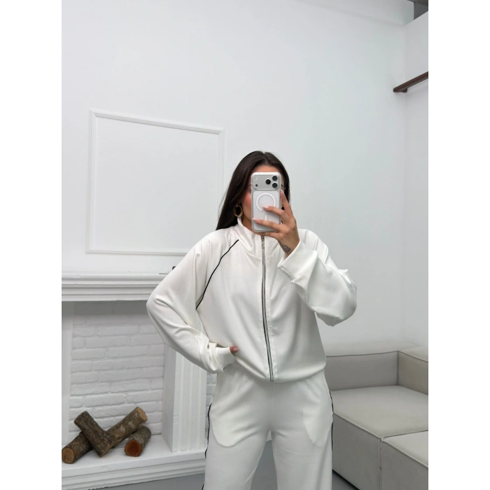 Biyeli Oversize Eşofman Takımı - BEYAZ