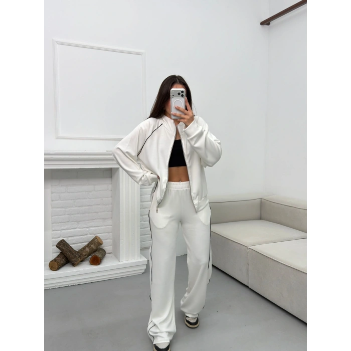 Biyeli Oversize Eşofman Takımı - BEYAZ