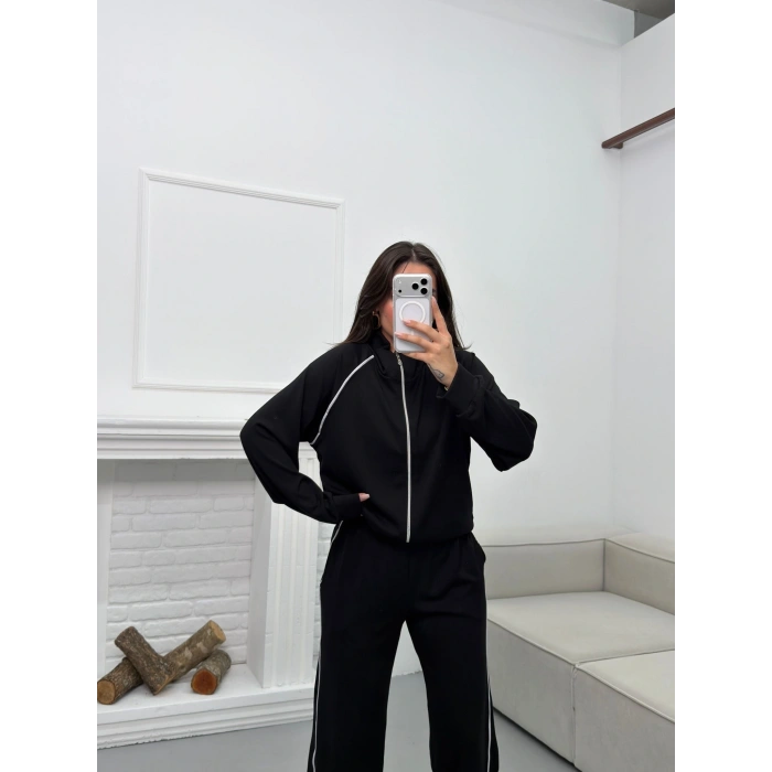 Biyeli Oversize Eşofman Takımı - SİYAH