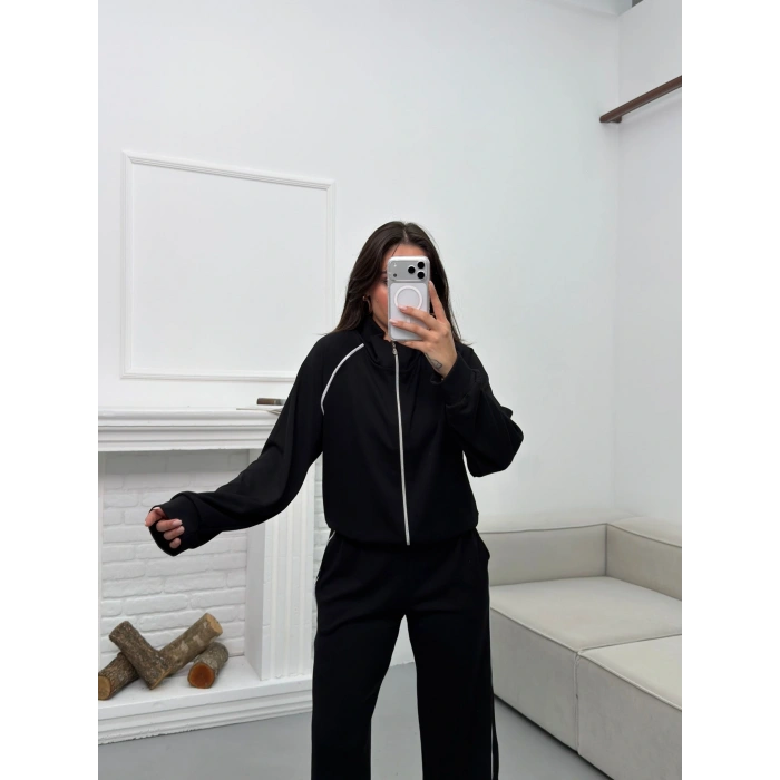 Biyeli Oversize Eşofman Takımı - SİYAH