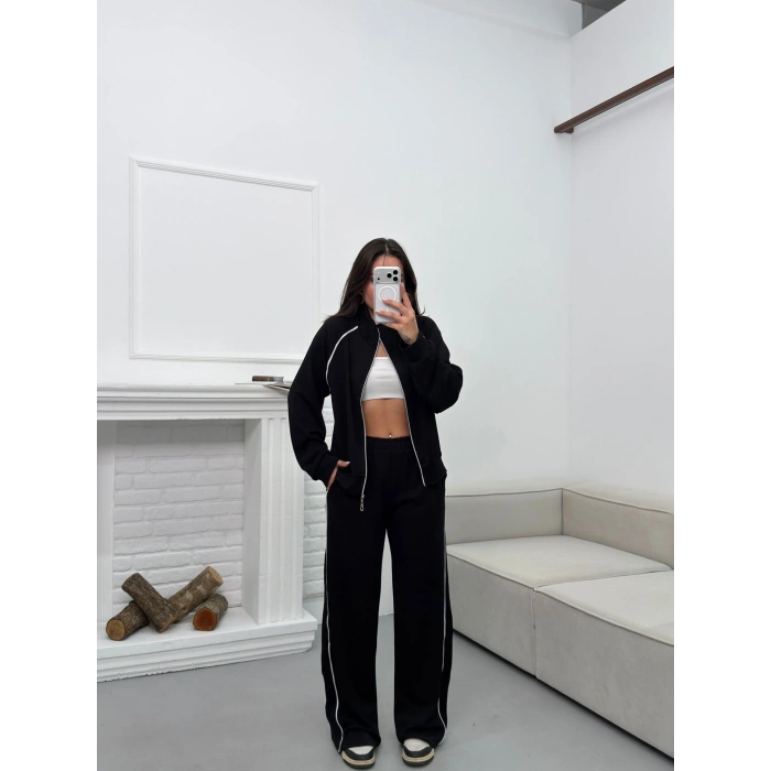 Biyeli Oversize Eşofman Takımı - SİYAH