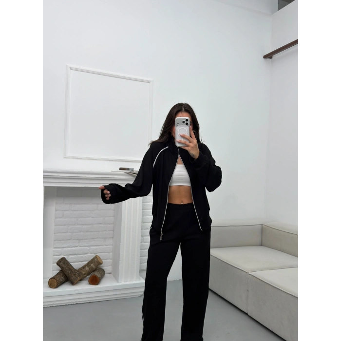 Biyeli Oversize Eşofman Takımı - SİYAH