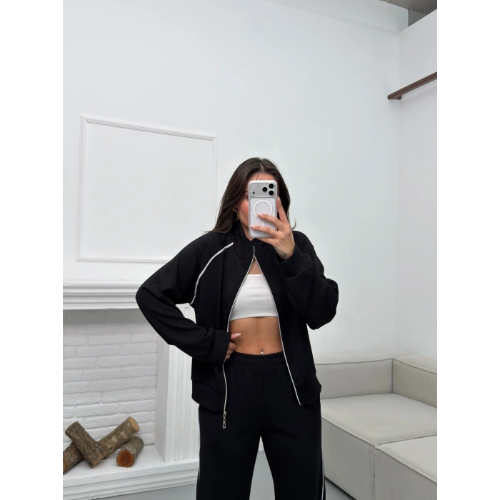 Biyeli Oversize Eşofman Takımı - SİYAH