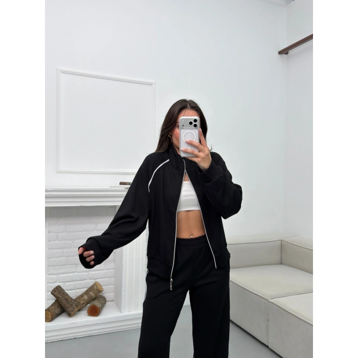 Biyeli Oversize Eşofman Takımı - SİYAH