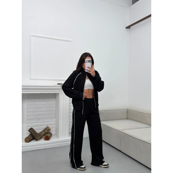 Biyeli Oversize Eşofman Takımı - SİYAH