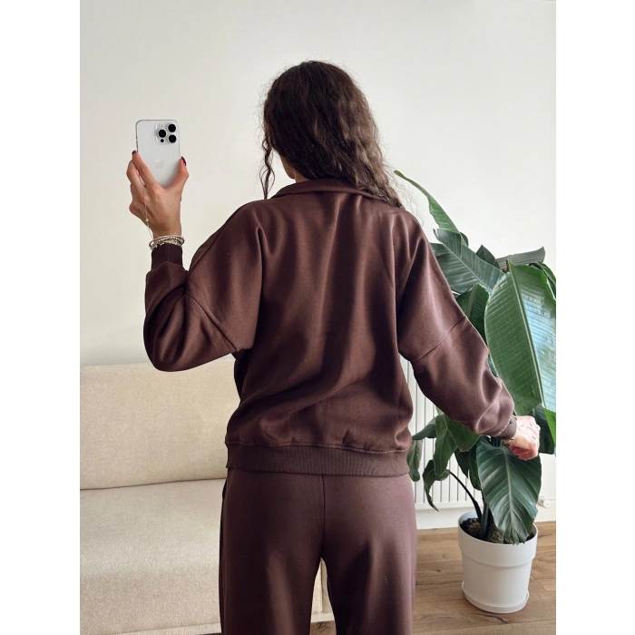 Üç İplik Bİyeli Eşofman Takımı - KAHVE