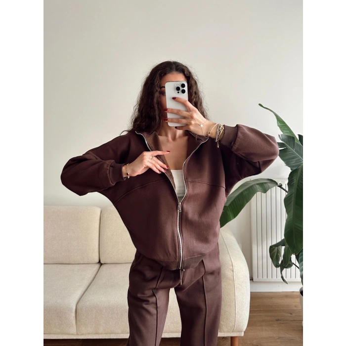 Üç İplik Bİyeli Eşofman Takımı - KAHVE