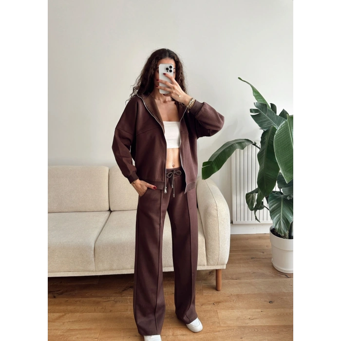 Üç İplik Bİyeli Eşofman Takımı - KAHVE