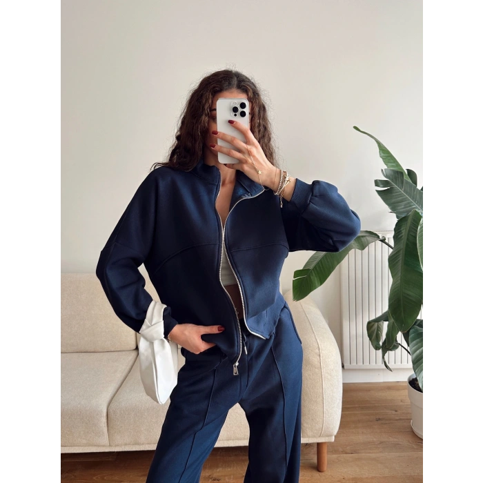 Üç İplik Bİyeli Eşofman Takımı - LACİVERT